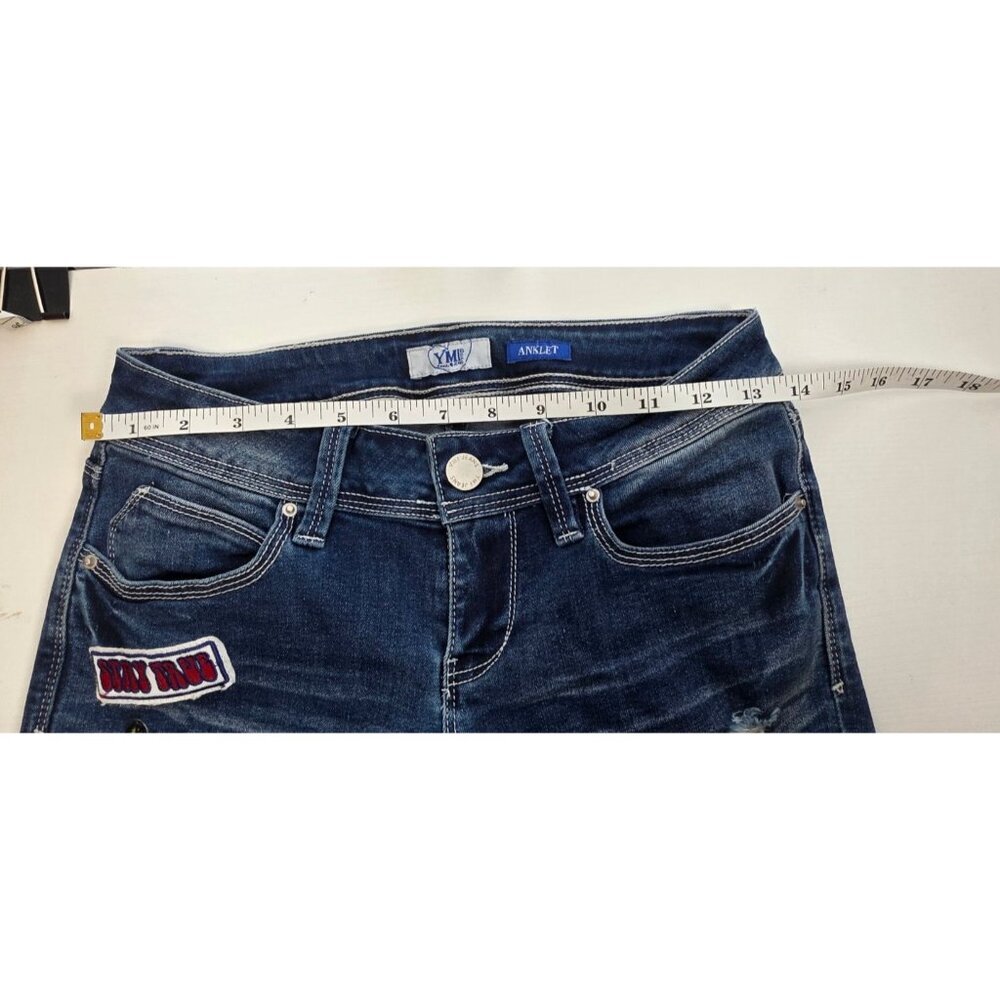Women's YMI Varsity Patchwork Distressed Skinny Jeans size: 3 - Picture 8 of 8